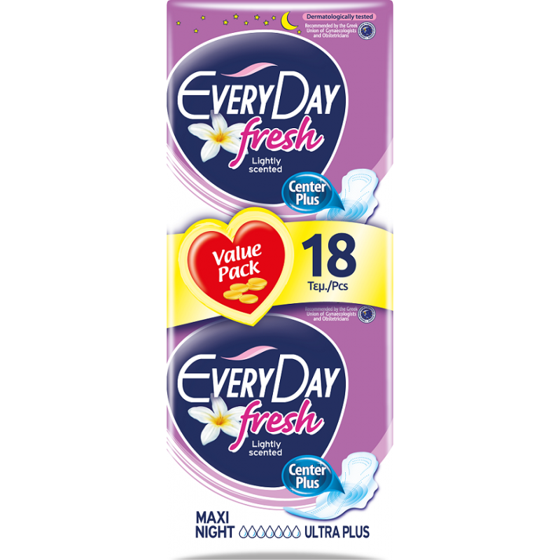 EveryDay Ultra Plus Fresh Maxi Night 18 τεμαχίων EveryDay Ultra Plus Fresh Maxi Night 18 τεμαχίων