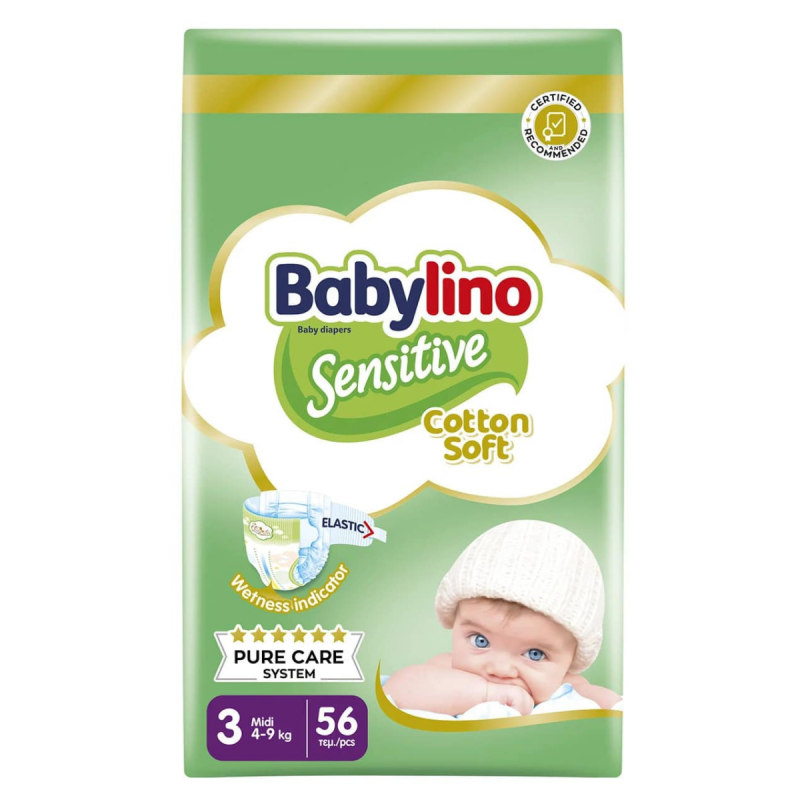 Πάνα  no3 BABYLINO SENSITIVE Cotton Soft  (4-9Kg) 56TEM 