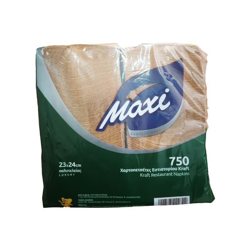 Χαρτοπετσέτα MAXI πολυτελείας 1Φ καφέ 23x24 750τεμ