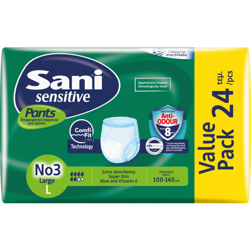 Ελαστικό εσώρουχο ακράτειας Sani Sensitive Pants Value Pack Large No3 24τμχ. 