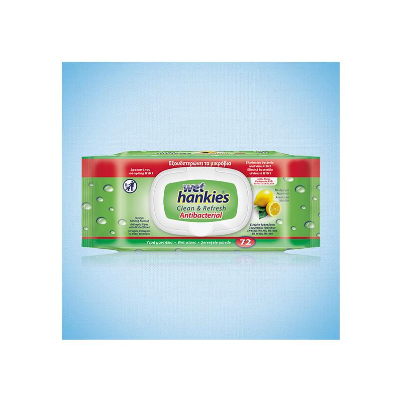 Αντιβακτηριδιακά μαντήλια για τα χέρια Wet Hankies 72τεμ