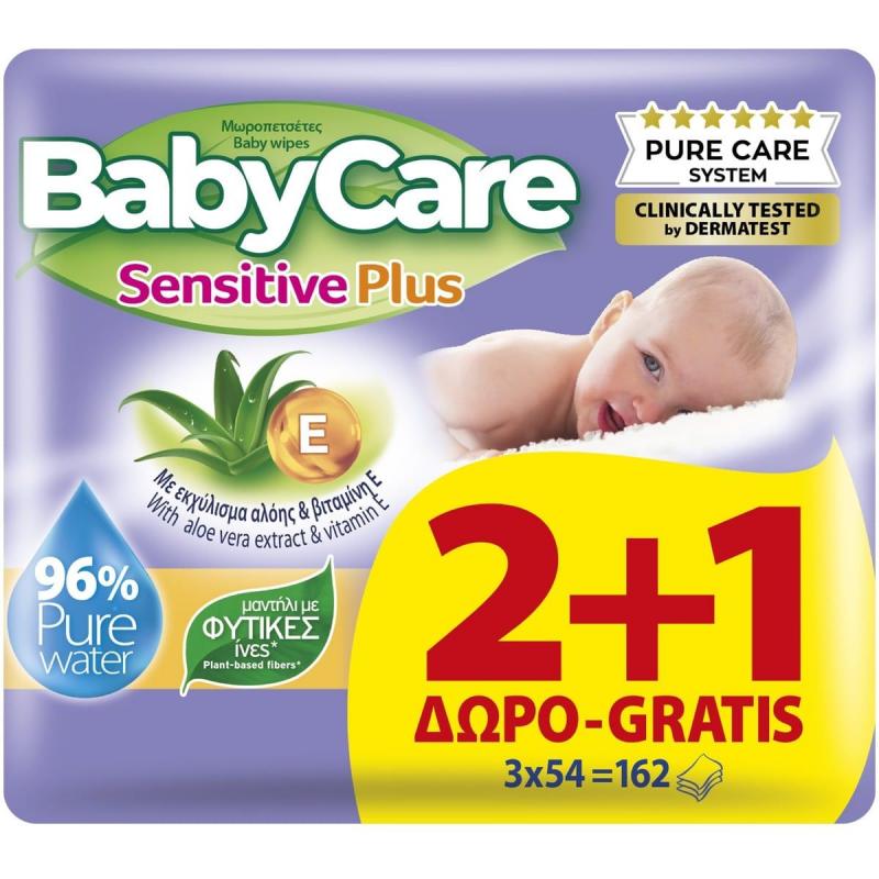 Μωρομάντηλα Babycare Sensitive Plus 162τεμ (2+1 ΔΩΡΟ)