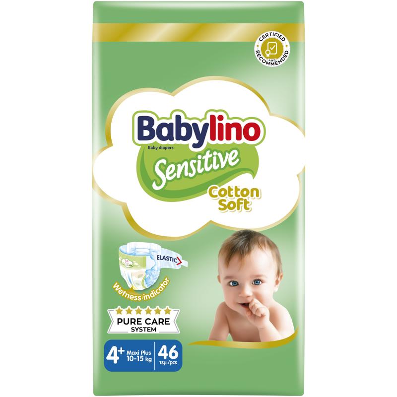Πάνα N4+  BABYLINO SENSITIVE Cotton Soft  (10-15Kg) 46ΤΕΜ 